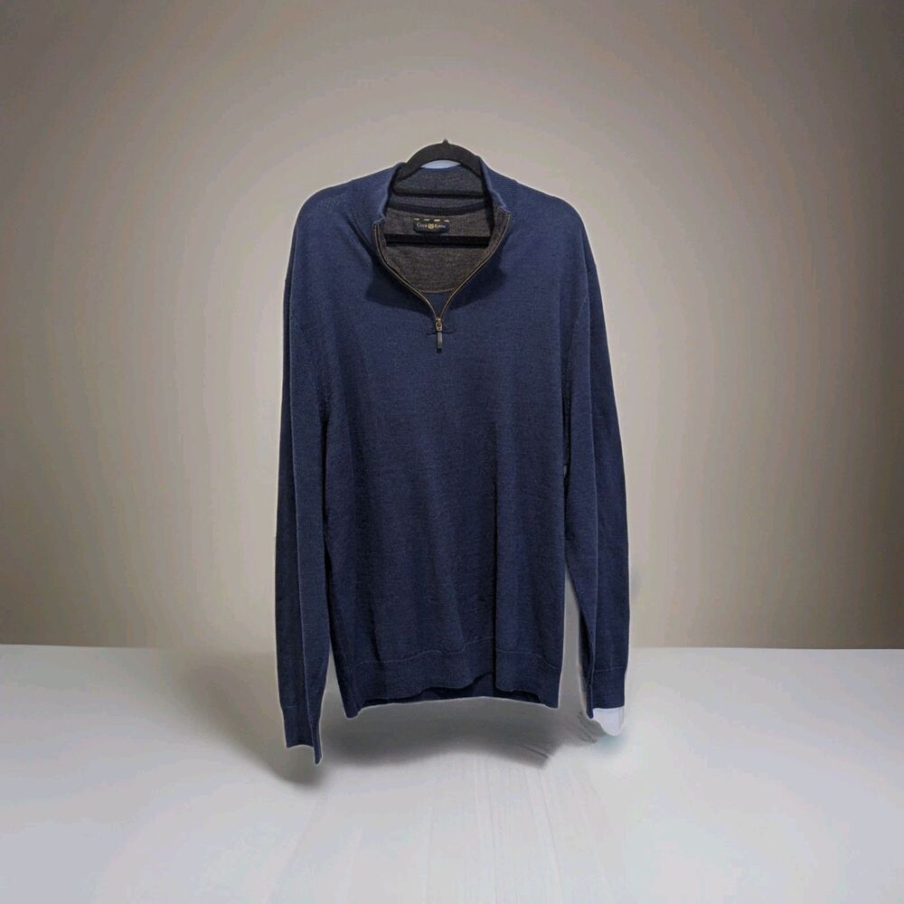 Merino Wool Preppy Quiet‎ Luxury Quarter Zip Sweater Blue Old Money Classic